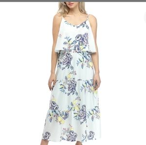 Kaari Blue Floral Maxi Dress - White and Blue